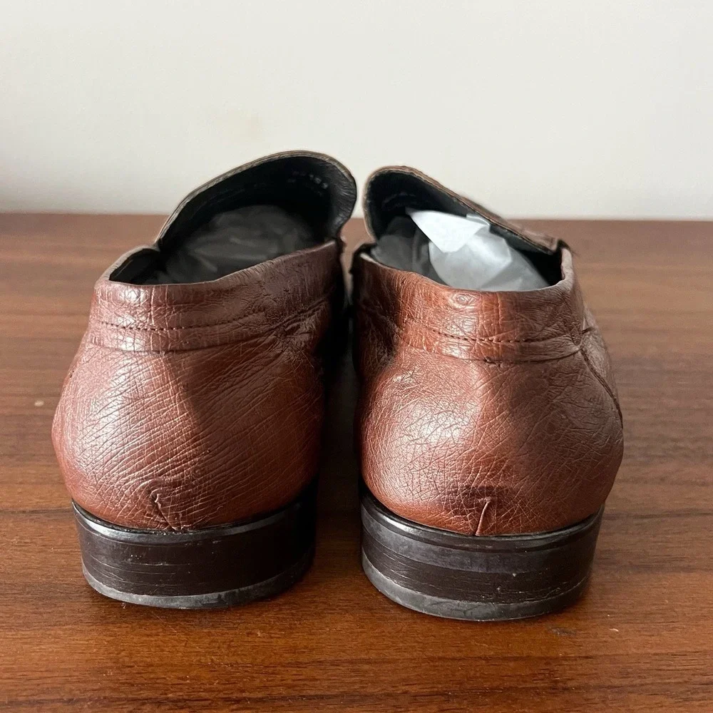Mezlan Platinum Ostrich Leather Slip On‎ Loafers Brown Men's Size 10